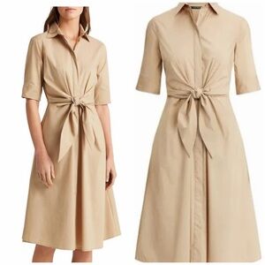 Lauren Ralph Lauren Tan Tie-Front Midi Dress